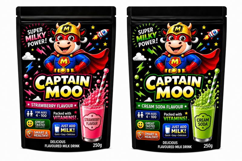 Captain Moo 1 x Strawberry &amp; 1 x Cream Soda Milkshake powder