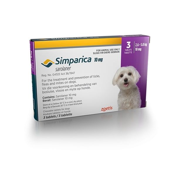 SIMPARICA 10mg Purple 2.6-5.0 kg 3 Chewable Tick &amp; Flea Tablets