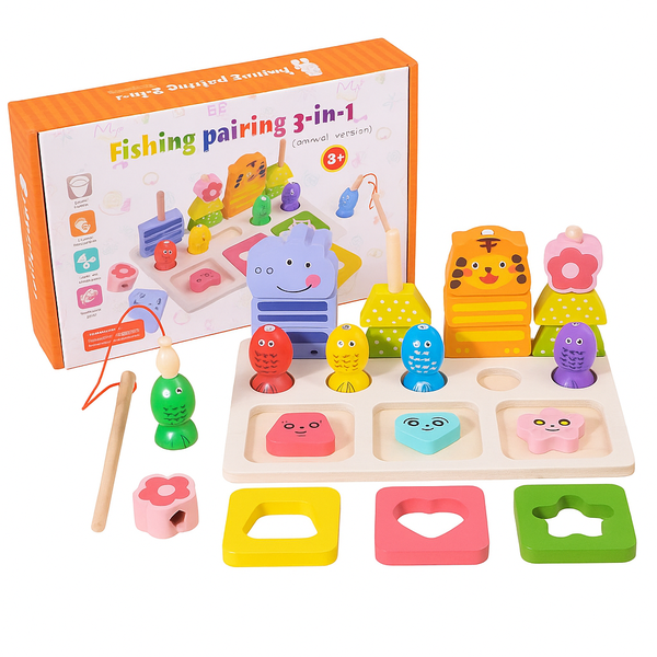 Wooden Toddler Montessori Toys - Animal Sorting , Stacking and Fishing