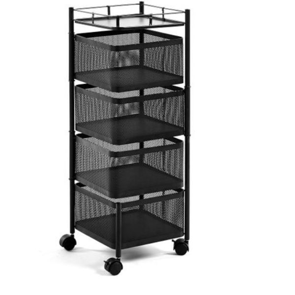 Storage Rack Rotating Kitchen Cart Fruit Basket Bathroom Shelf - Black