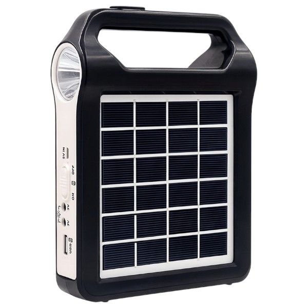 LED Solar Power Bank With Built-In Flashlight - Black