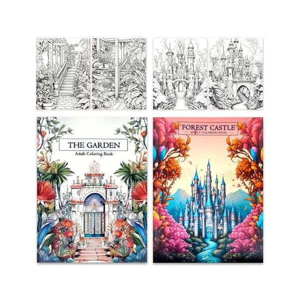 Adult Coloring Book: The Garden &amp; Forest Castle - Thick Paper,Stress Relief