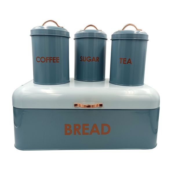 DH - Breadbin Retro Design with 3Piece Matching Canister with Gold-Sky Blue