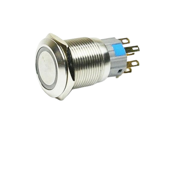 AVP19F-M4SCB12 - 19mm Momentary Switch, 2C/O, Blue Ring LED, IP67