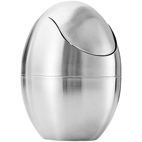 Stainless Steel Desk Trash Can with Lid Egg Shaped Wastebasket for Home