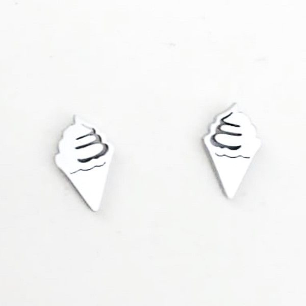 Solid Stainless Steel Stud Earrings - Ice Cream Cone