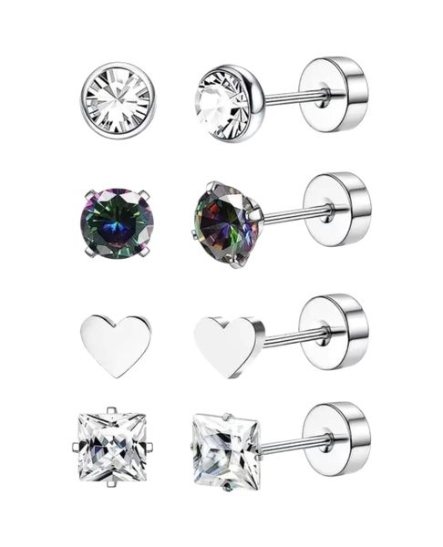 4 Pairs Trendy Stainless Steel Stud Earrings