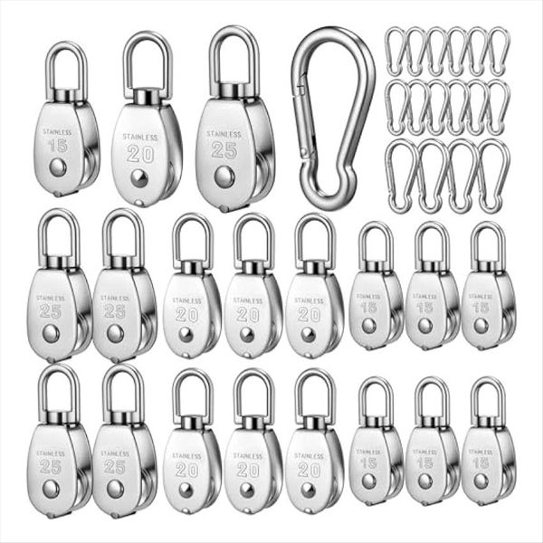 16Pcs M15 M20 M25 Single Pulley Block Stainless Steel Swivel Pulley