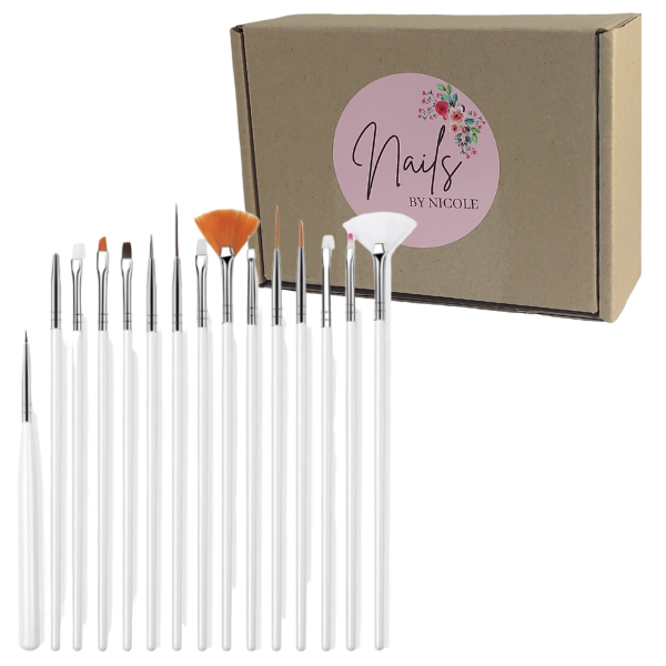 15 Piece Nail Art Painting Pen Brush - White