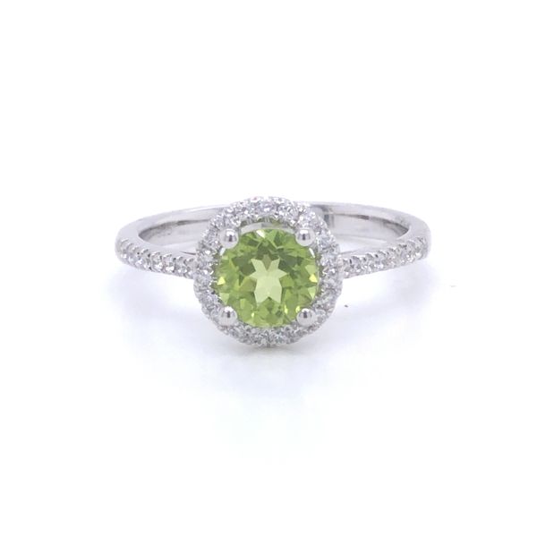 Genuine Peridot August Birthstone Halo Ring 0,76 Carat- Sterling Silver