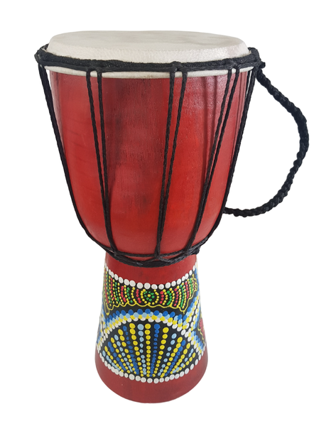 Djembe Hand Drum Hand Painted - Patterns Red/Yellow Green - 30cm