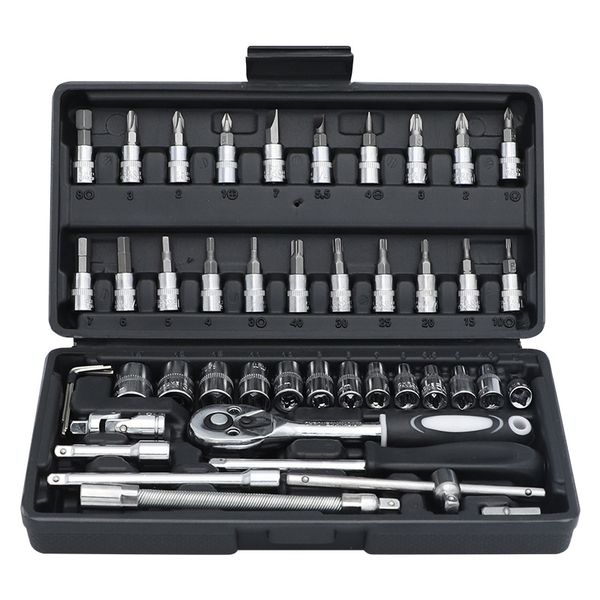 46-Piece Quick Ratchet Socket Wrench and Screwdriver Combination Tool Set