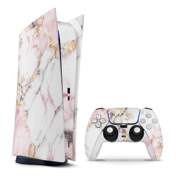 Decal Skin Compatible with PS5 Digital - White Pink Marble Gold (Decal Only)
