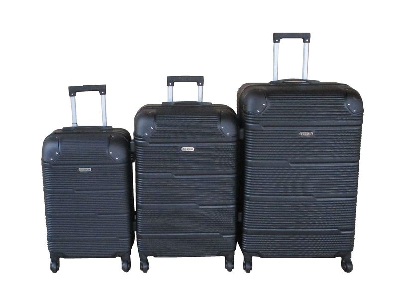 3-Piece Black ABS Luggage Set - Spinner Wheels with Durable, Travel-Ready