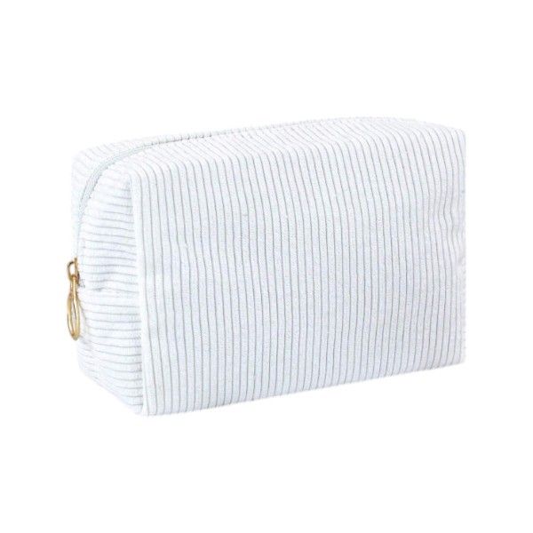 Velour Corduroy Cosmetic Pouch With Gold Zipper Closure - Charcoal Black