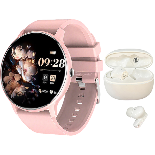 Golden Perfect Women's Pink Smartwatch &amp; Earbuds Combo-Trendy Fitness Gift