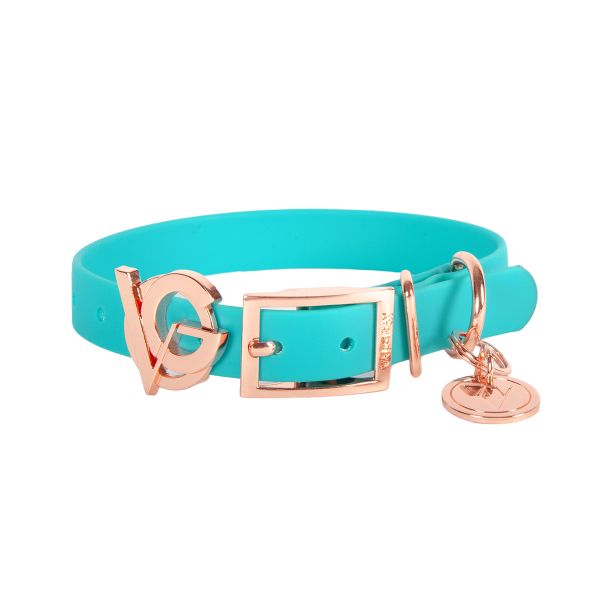 Valgray Splash Proof Adjustable Dog Collar, Turquoise &amp; Rose Gold, Small