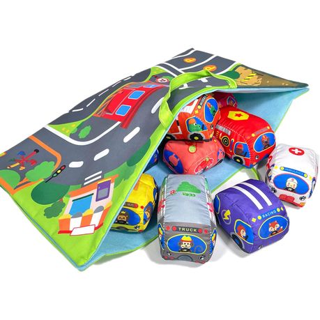 Soft Toy Car Set for Toddlers Aged 1-3 Years with Activity Mat and 9 Cars Image