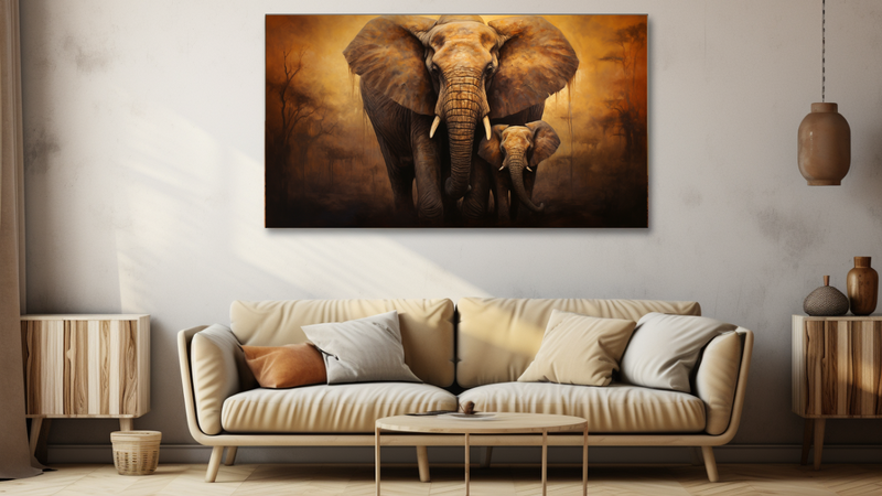 Canvas Wall Art - Gilded Guardians Two Elephants - HD0123