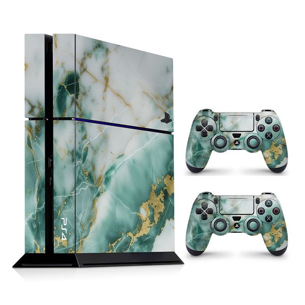 Decal Skin Compatible with PS4 - Marble Emerald Gold (Decal Only)