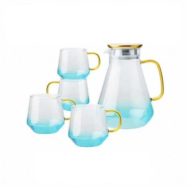 Qe-Hy Blue Glass Set - 1.8L Jar and 4 Piece Glass Cups