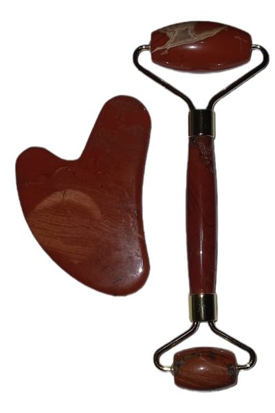 Red Jasper Gemstone Jade Roller and Gua Sha Set