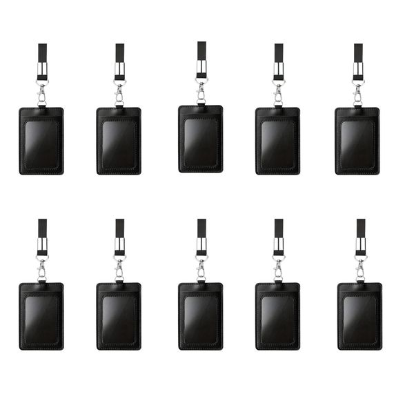 Bestby - 10PCS PU Leather Vertical Card ID Badge Holders with Neck Lanyards