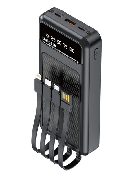 TechZA Solar Power Bank, 22.5W, 20000mAh, Built-in Cables, TZ217-PB