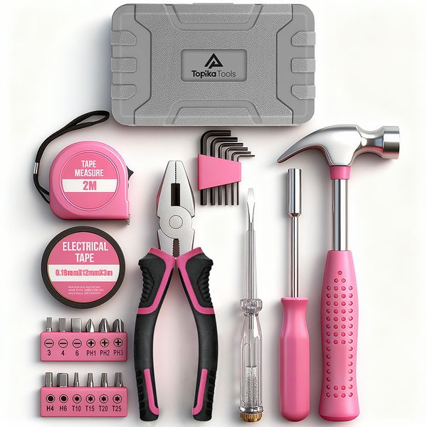 Topika 24 Pcs Household Tool Kit Set - Compact Hand Tool Box for Home DIY