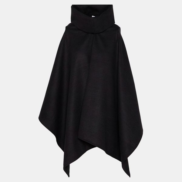 Charcoal Grey Lopsided Melton Poncho with Rolled Collar