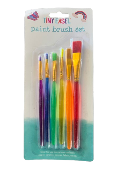 Tiny Easel Paint Brush Set - 6 Piece (Rainbow Handles, Nylon Bristles)