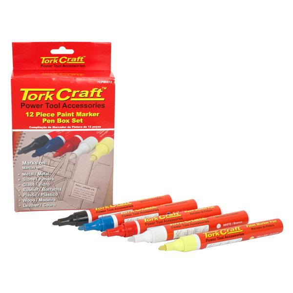Tork Craft - Paint Marker Pen 12Pack Red/Yel/White/Black/Blue