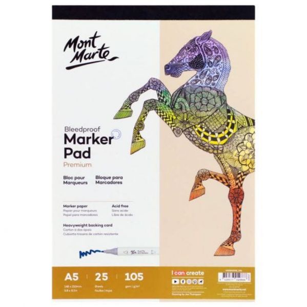 Mont Marte Premium Bleedproof Marker Pad 105gsm A5 - 25 Sheets