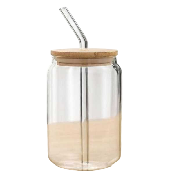 Cocktail Drinking Glass with Bamboo Lid &amp; Glass Straw - (380ml)