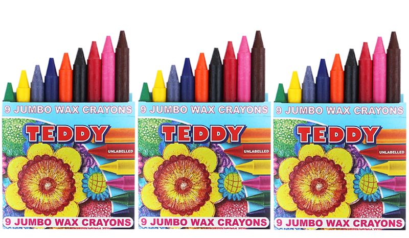 3 Packs Teddy jumbo econo wax crayons C9s unlabelled 14mm