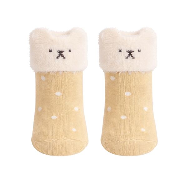 Thick Velvet Bear Ear Warm Socks For Ages 3-5 Years - Vanilla Yellow