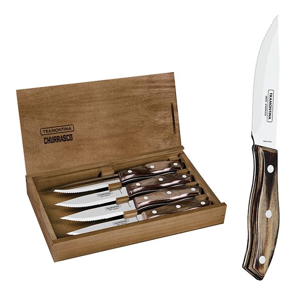 Tramontina 4 Piece BBQ knife set with Wooden Case Shop Today. Get it