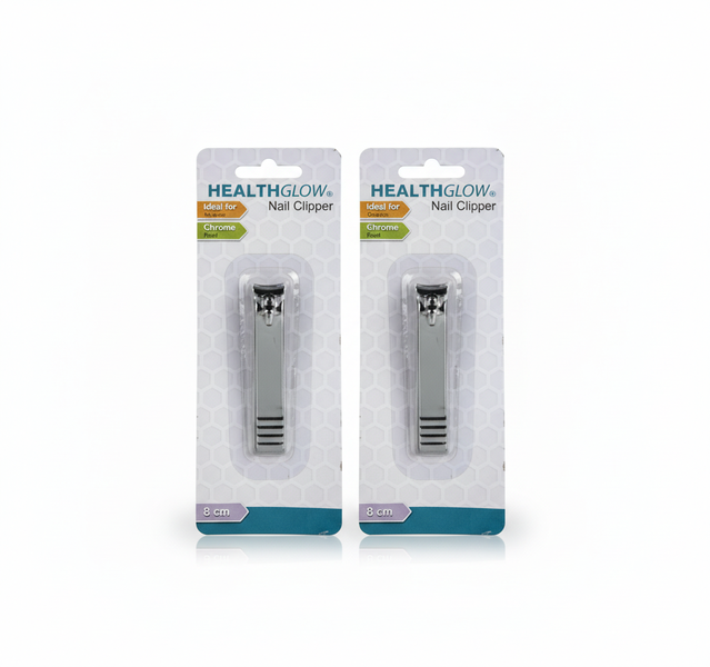Healthglow Chrome Nail Clipper for Finger and Toe Nails - 8cm - 2 Pack
