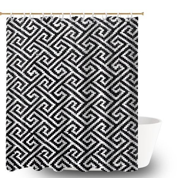 Line Art Print Waterproof Bath Curtain, 180x180cm Heavy Duty Shower Curtain