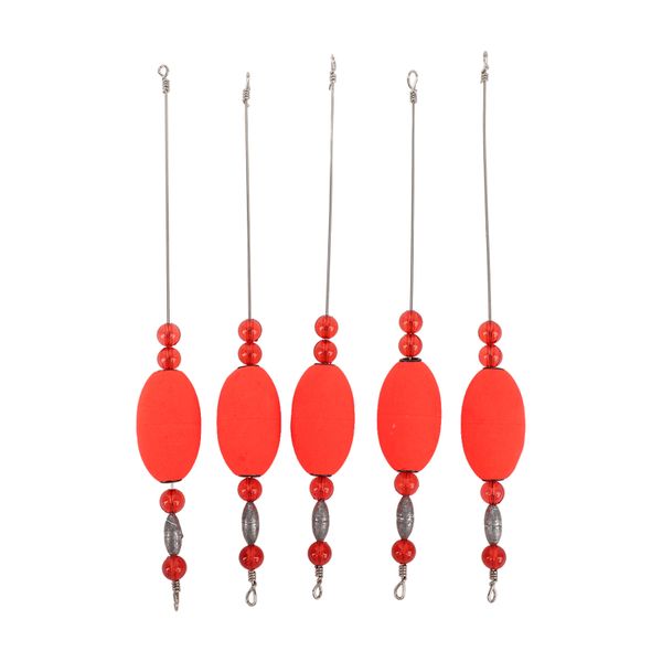 5 Pieces Red Foam Fishing Floats with Steel Wire Beads