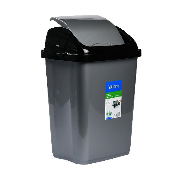 Grace Pack Black Rectangular 10lt Vittorio Dustbin
