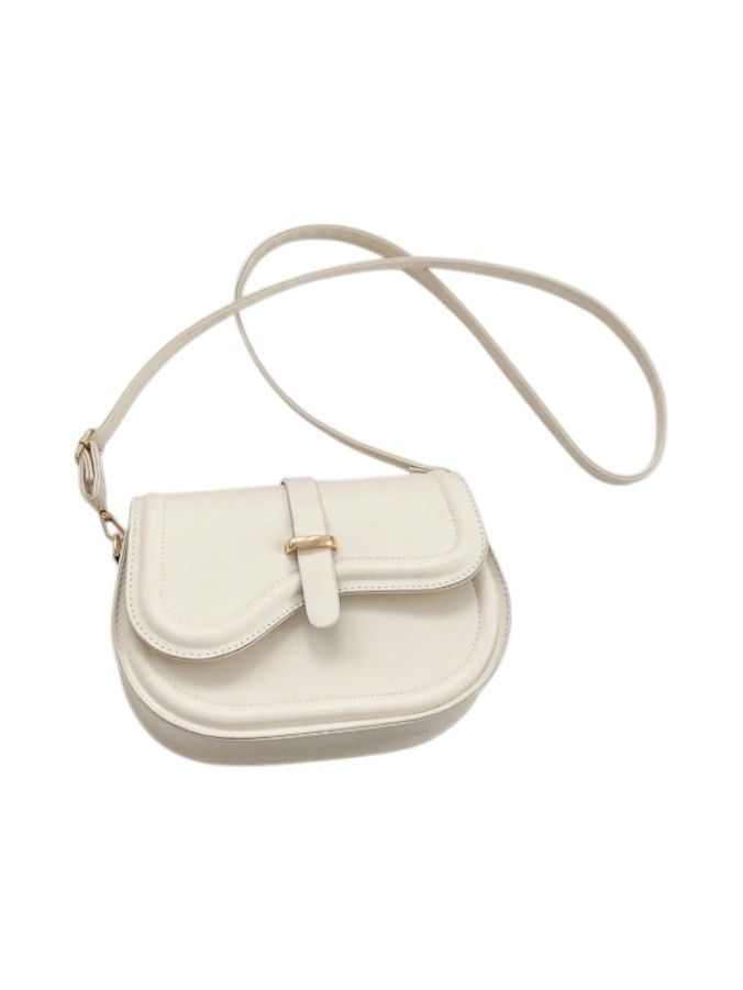 PU Leather Half-Round Crossbody Bag With Belt Buckle Flap