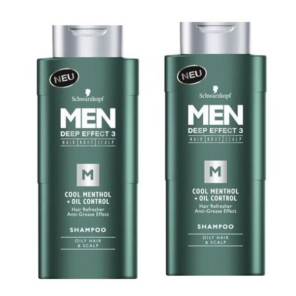 Schwarzkopf Men Deep Effect 3 Cool Menthol Plus Oil Control Shampoo -2 x 250ml