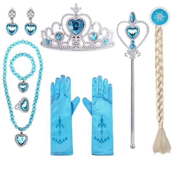 8 Pieces - Accessories Set - Crown Wand Gloves Necklace Set