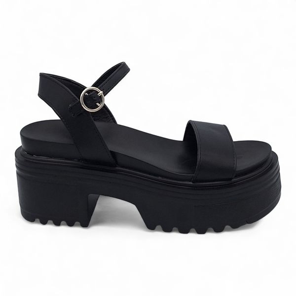 TTP Women Black Platform Sandal with Ankle Strap HT867-5