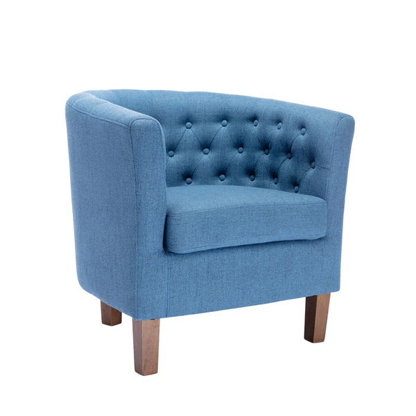 Decorotika Fabric Barrel Accent Chair with Rubberwood Legs