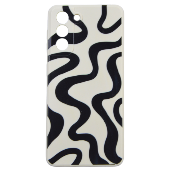 High Quality Swirl Pattern Phone Case Compatible with Samsung Galaxy S21 - Cream/Black