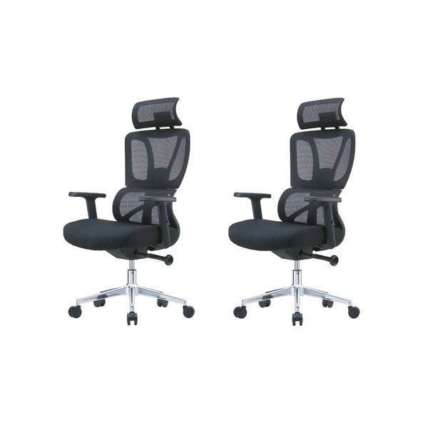 Set Of 2 High Back Swivel Mesh Office Chairs, Lumbar Support and Headrest