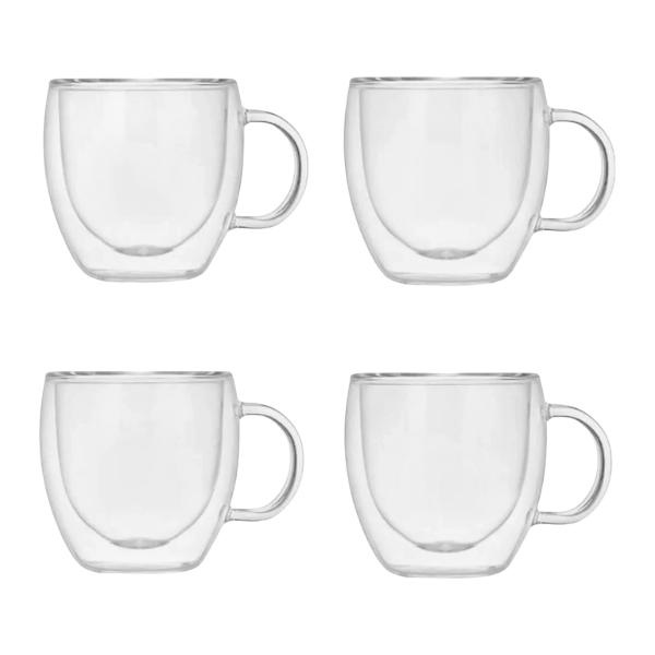 4-Pack 150ml Double Wall Glass Coffee Mugs - Transparent