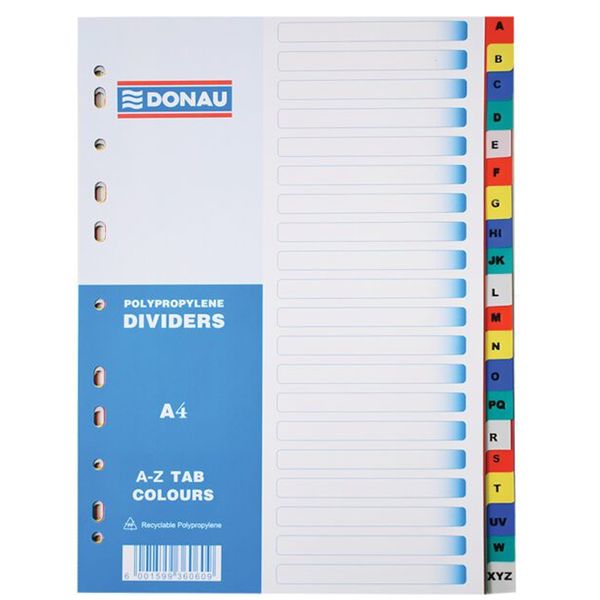 Donau File Divider, 20 Tab polypropylene printed (A - Z) Pack of 2